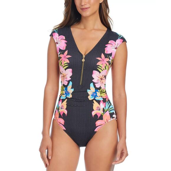 Bleu by Rod Beattie Women's Cap-Sleeve One-Piece Swimsuit Multi Size 4 0757 - Picture 1 of 2